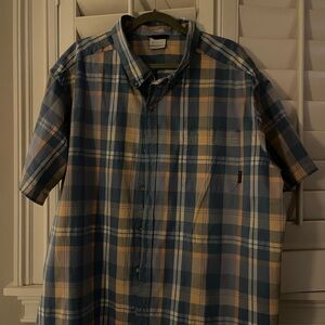 Columbia blue & yellow plaid short sleeve men’s shirt